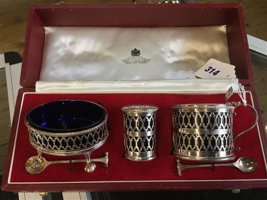 Edwardian silver 3-piece condiment set by Asprey